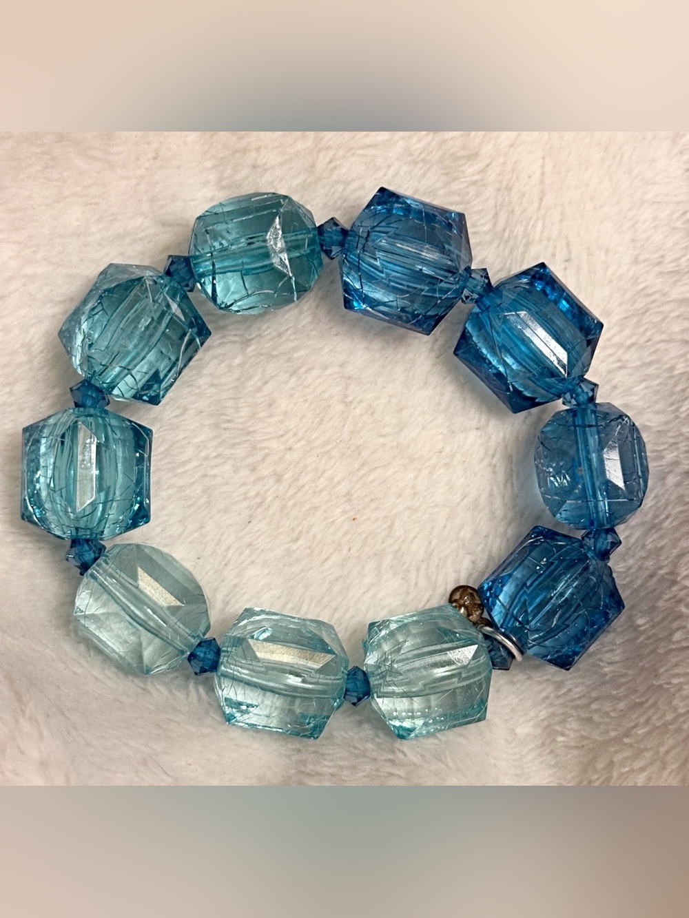 Blue Two-Tone Faceted Bead Stretch Bracelet -